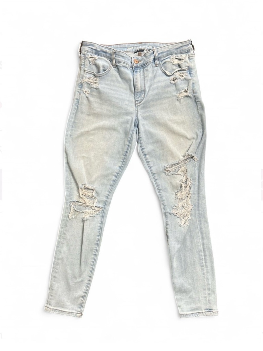 American Eagle Outfitters Blue Light Wash Distressed Skinny Jeans 12, W/Pockets